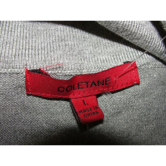 New Coletane Sweater Women's Size L Grey Ruffle Front Full Zip LS Cardigan Fancy - Picture 5 of 5